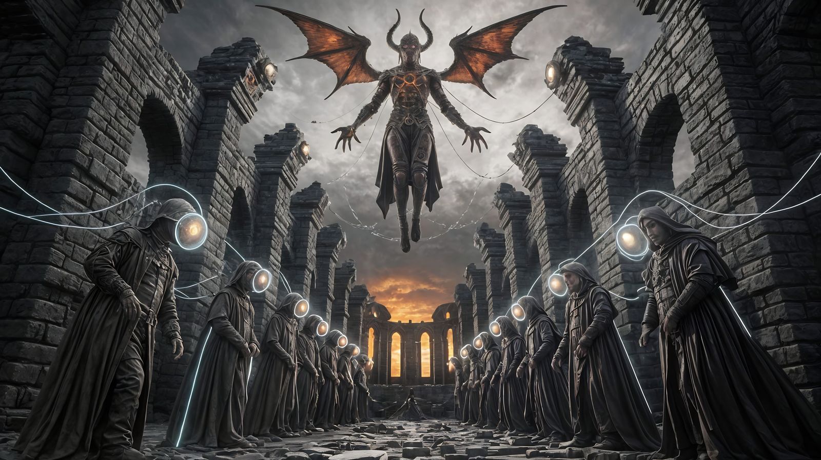 Antichrist Ascends Above Ruined Cathedral in Dark Fantasy Di...