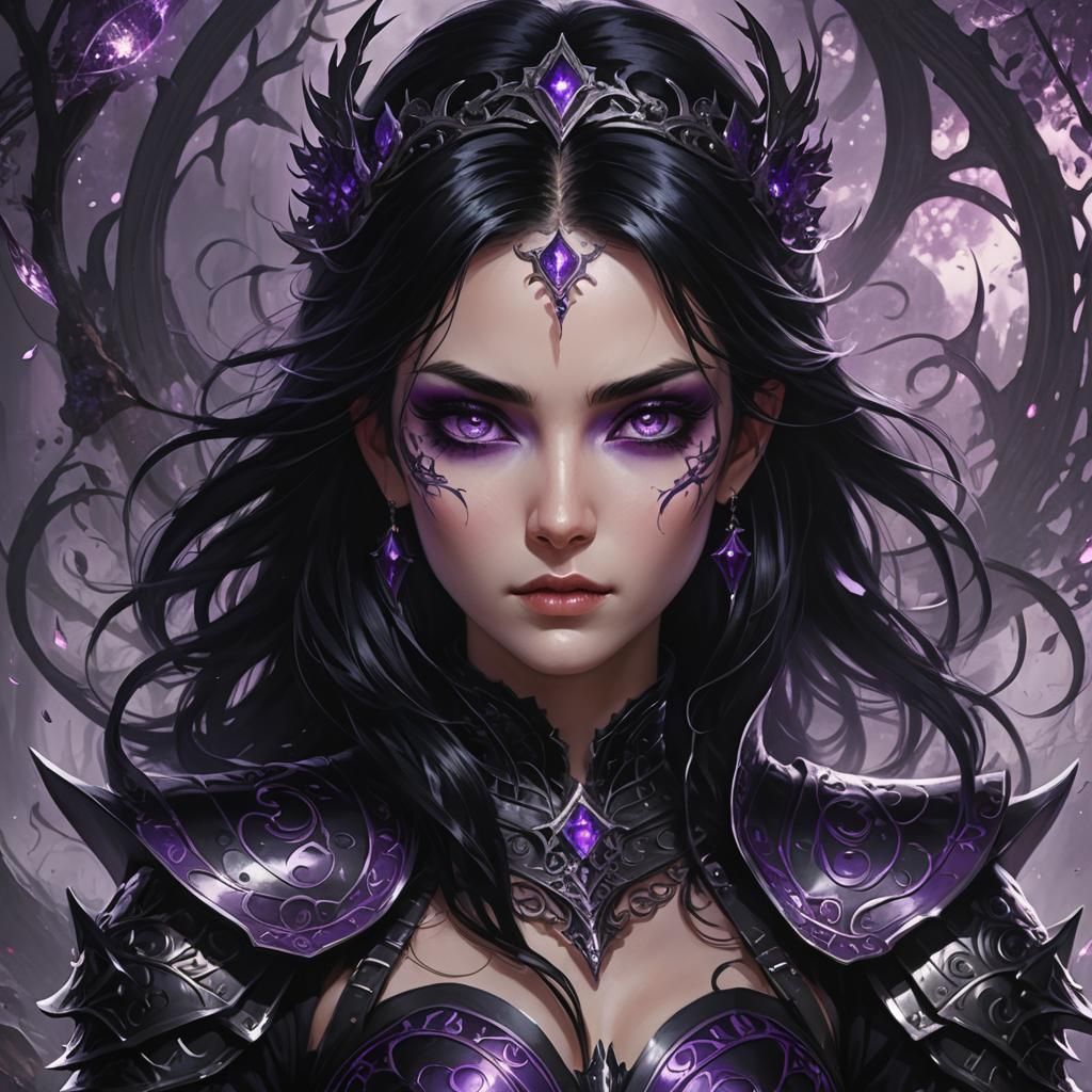 Black Haired High Fae with Purple Eyes, sharp eyes, fantasy,...