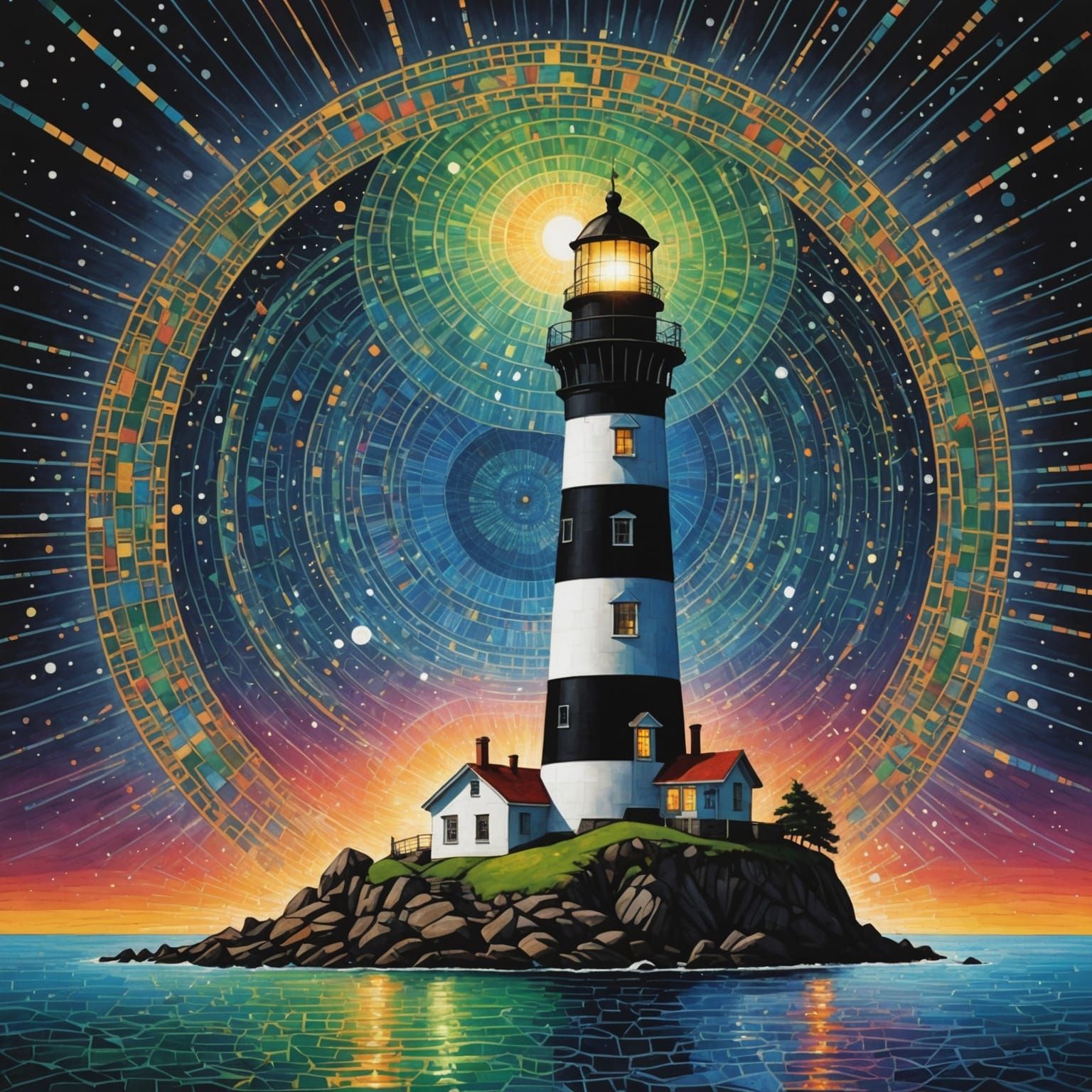 Binary Code Dream, Lighthouse, Prismatic Zendoodle, Diffraction Grating, Double Exposure