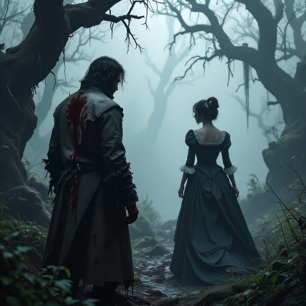 Terrifying Forest Encounter in Hyperrealistic Style