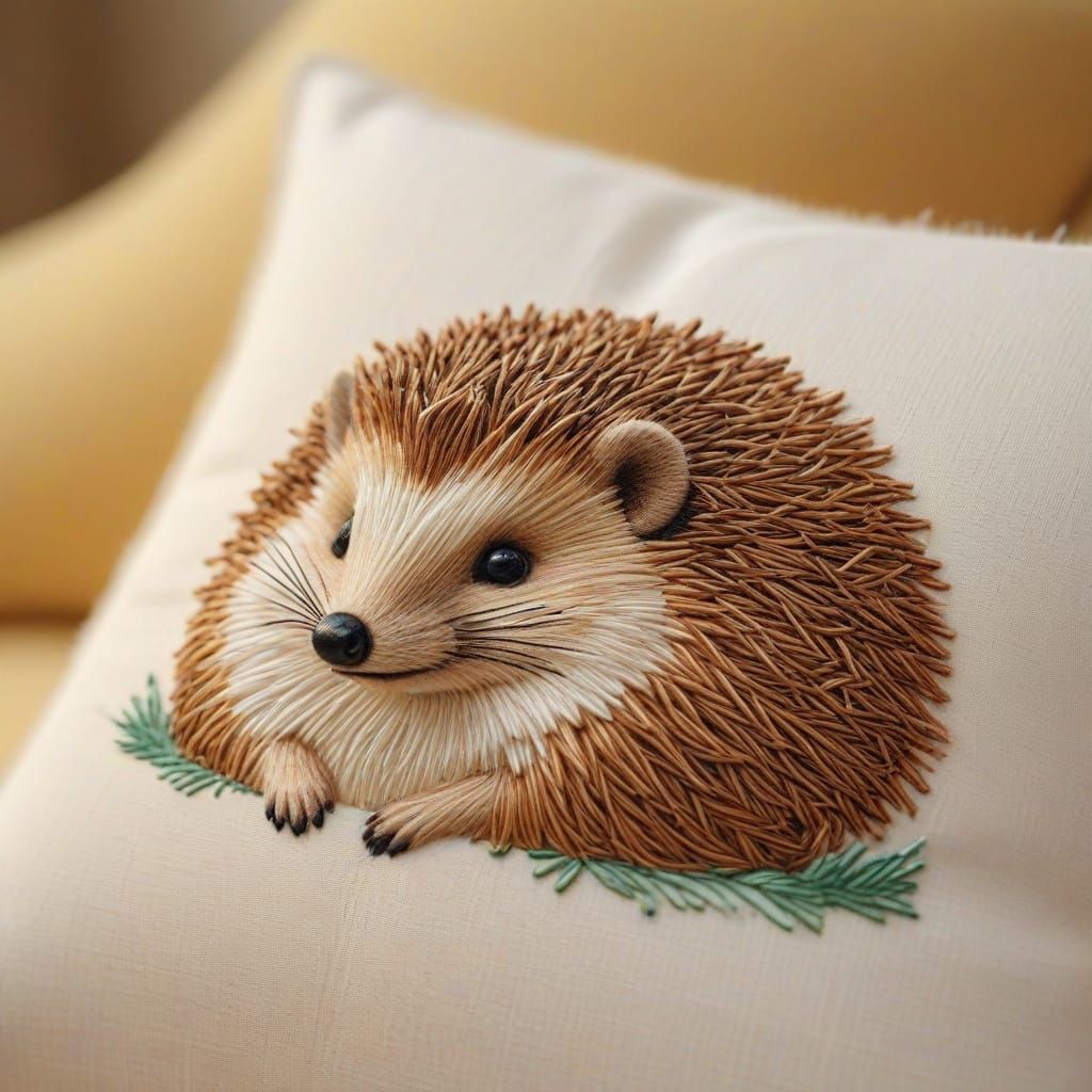 Hedgehog Embroidery Art in Pastel Colors