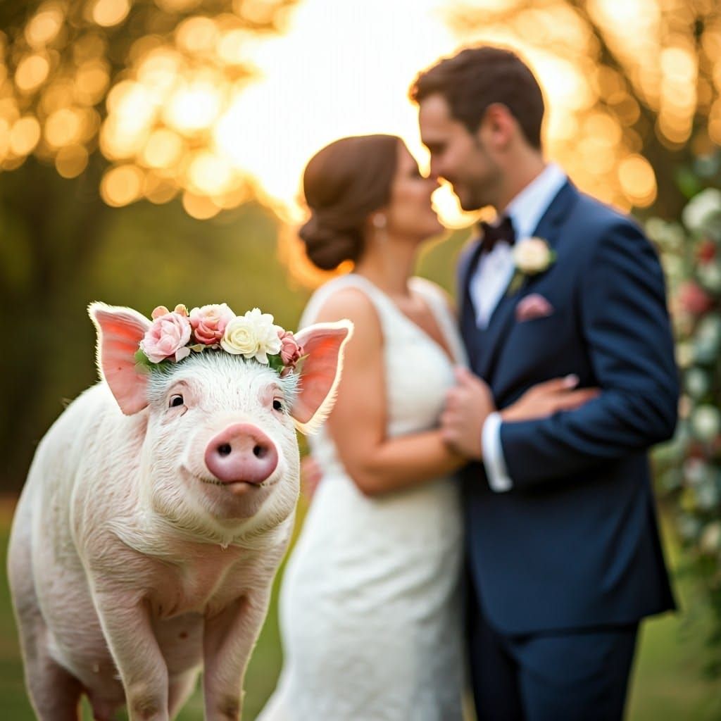 Pig Photobombs Wedding in Whimsical Style