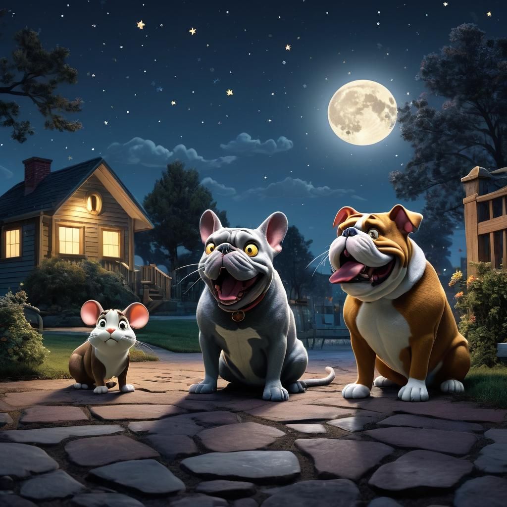 Classic Cartoon Cat, Mouse, and Bulldog Scene