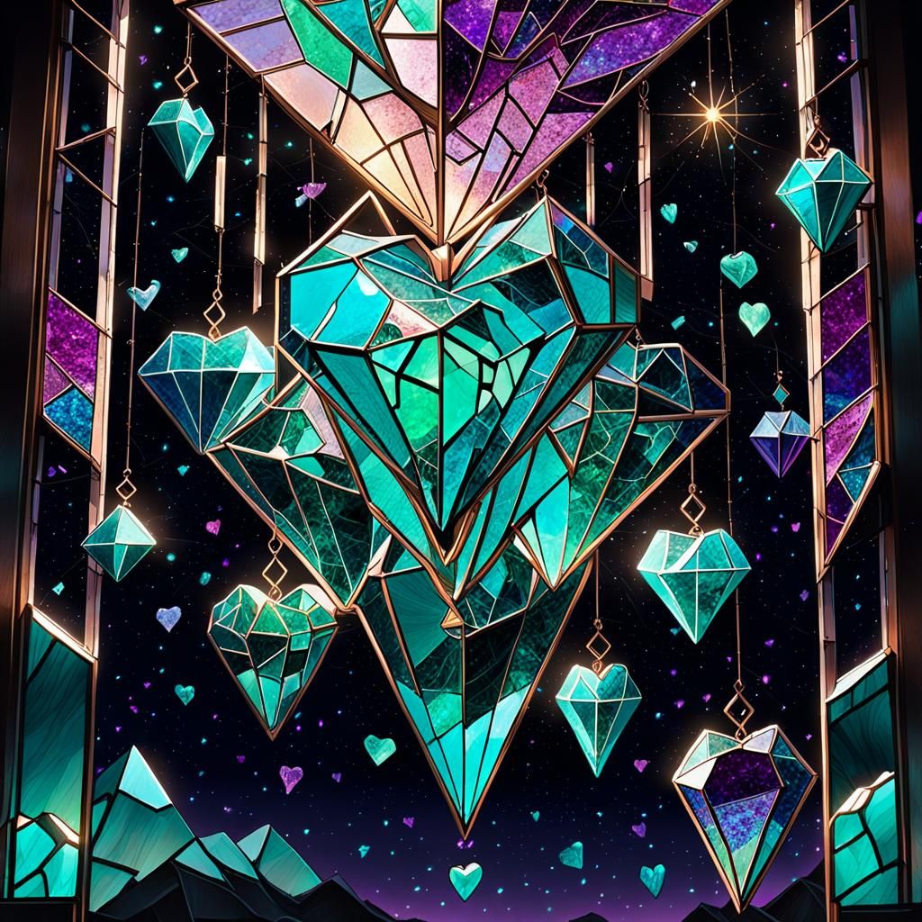 Radiant Synthwave Prisms: Geometric Heart Music Notes