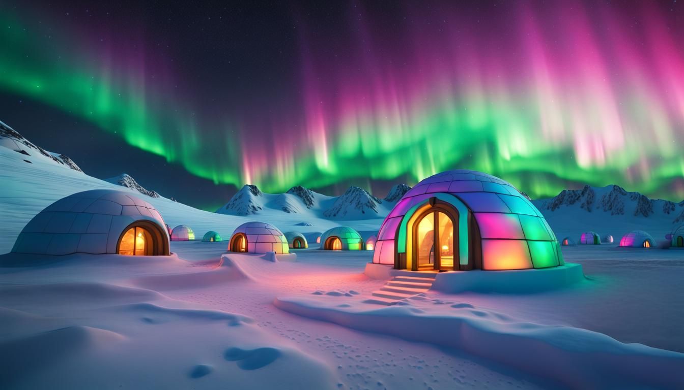 Igloo Village Bathed in Aurora's Glow