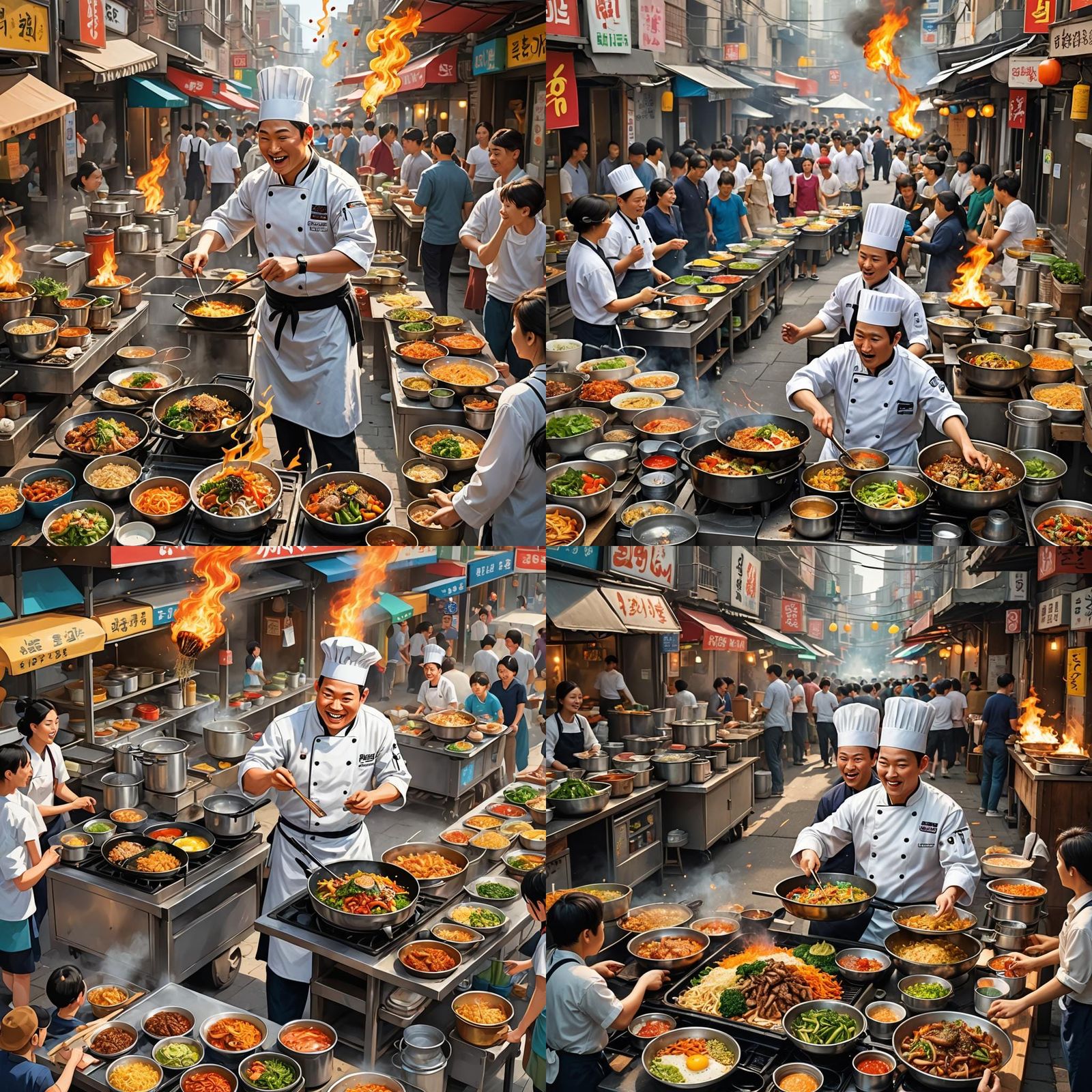 Pixar-Style Korean Chef at Street Food Cart