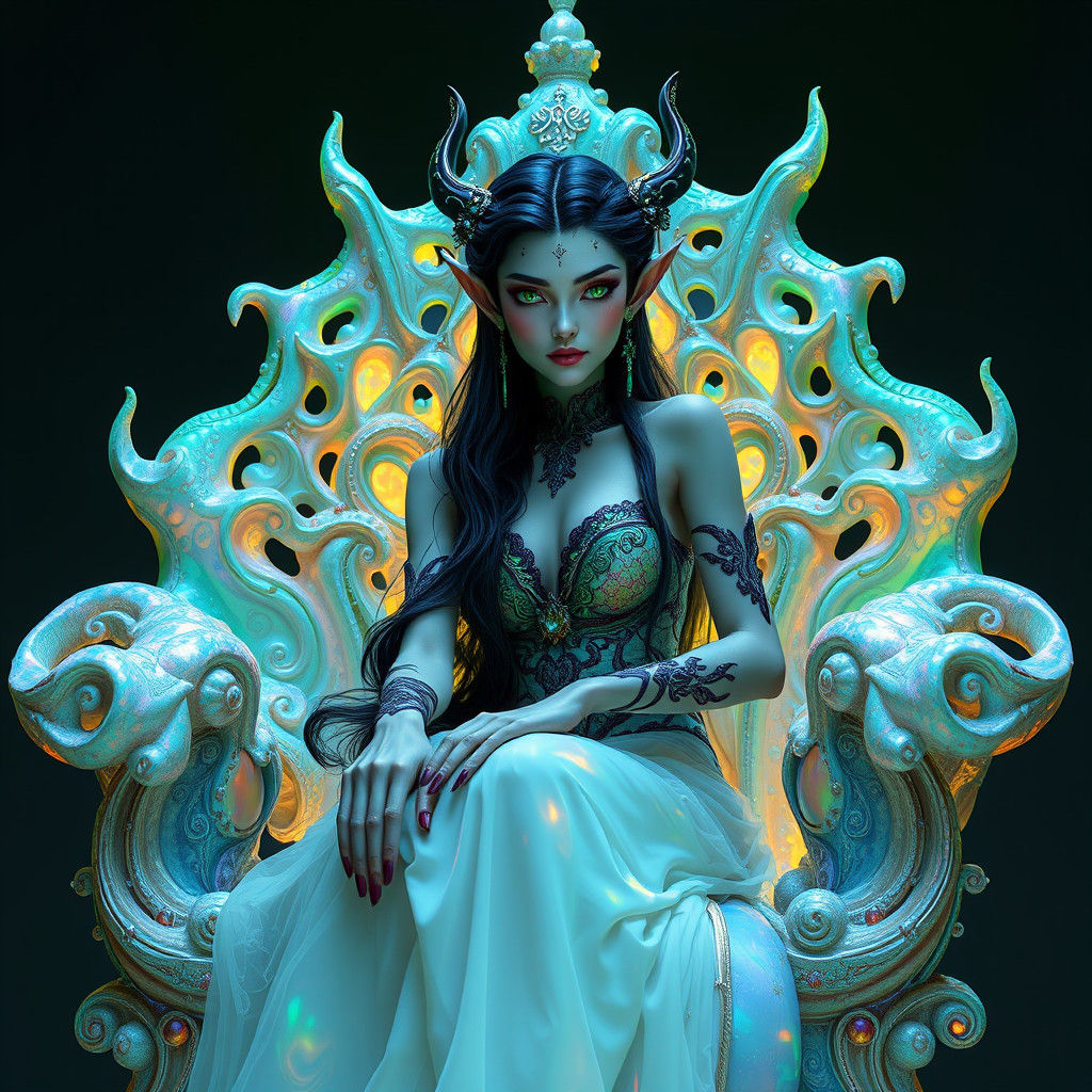 Elven Princess on Gaudi-Inspired Opal Throne