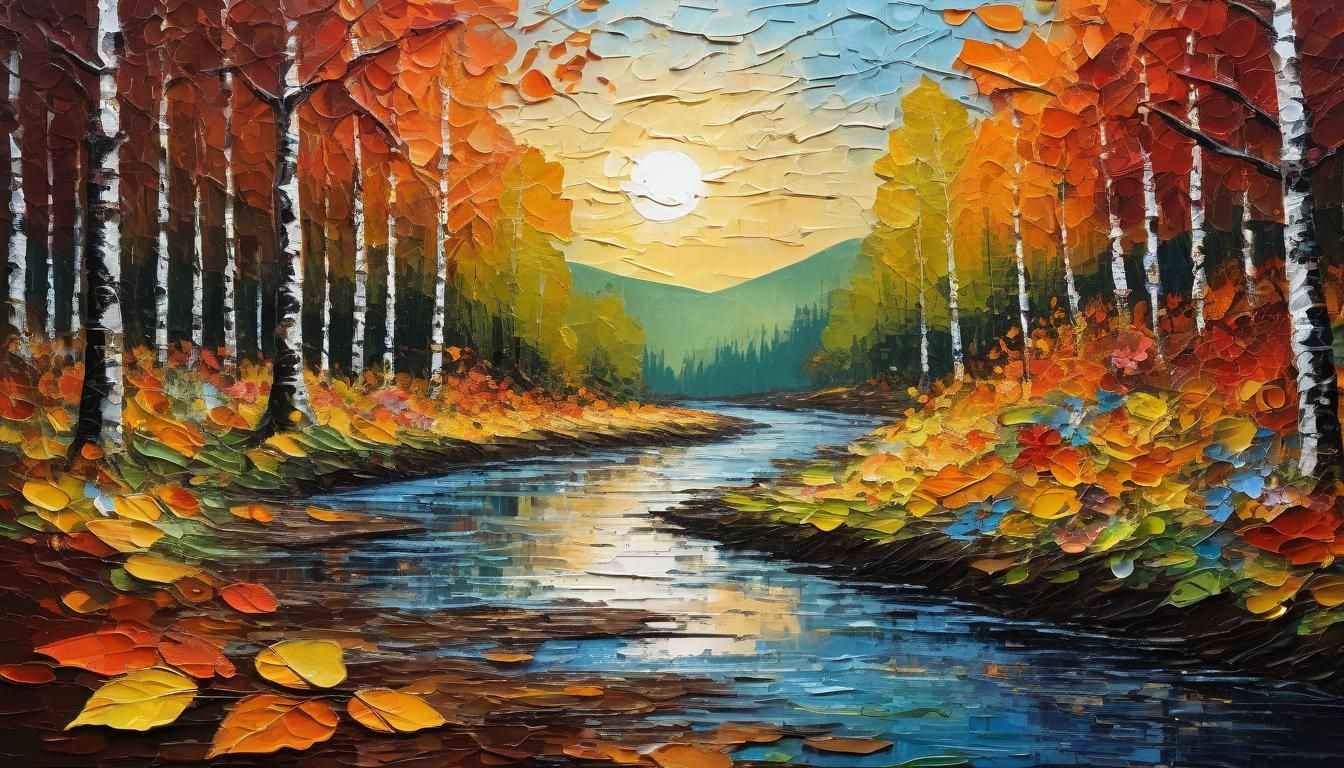 Autumn Leaf Collage in Palette Knife Style