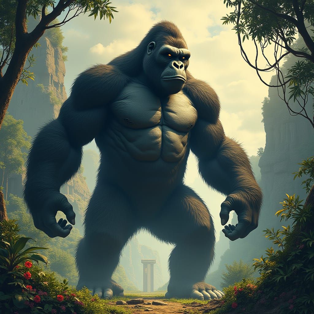 King Kong in a Lush Jungle Environment