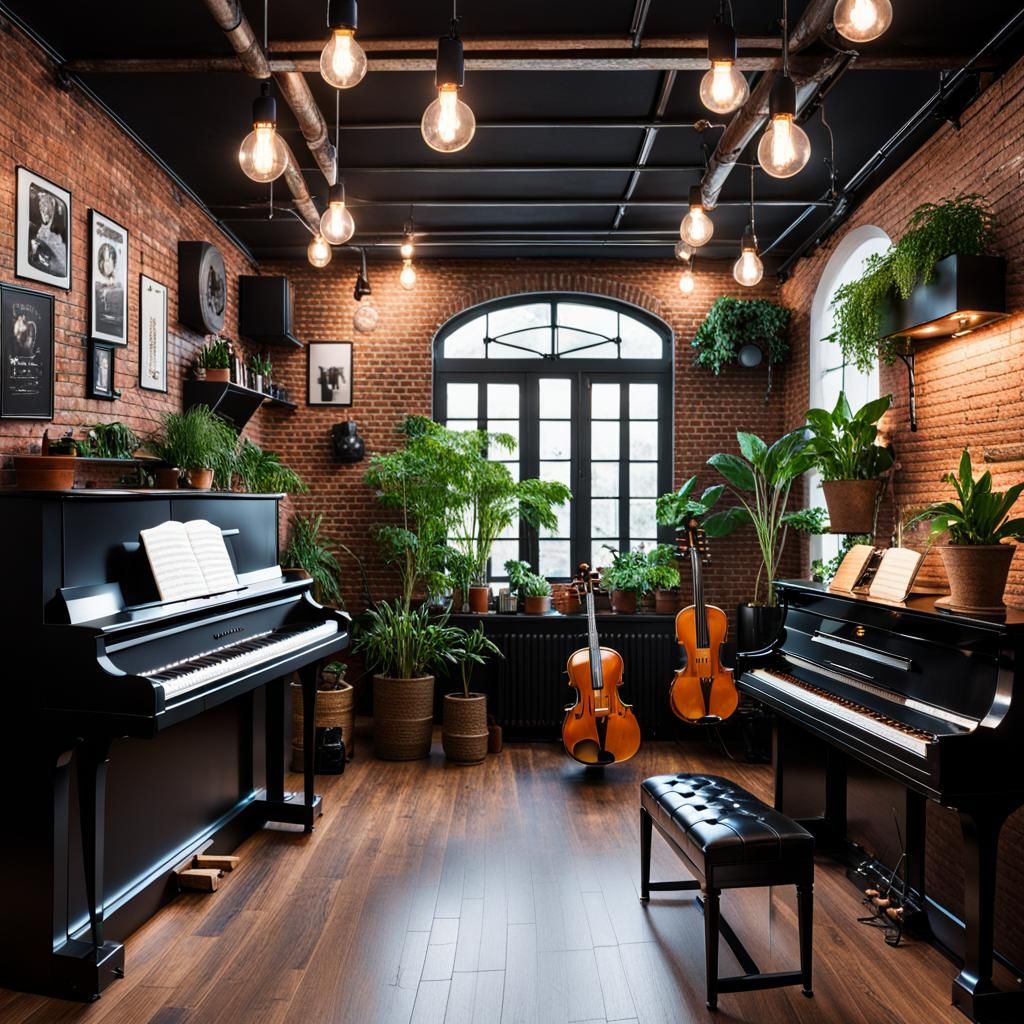 Aesthetic Music Room with Piano, Violin and Guitar
