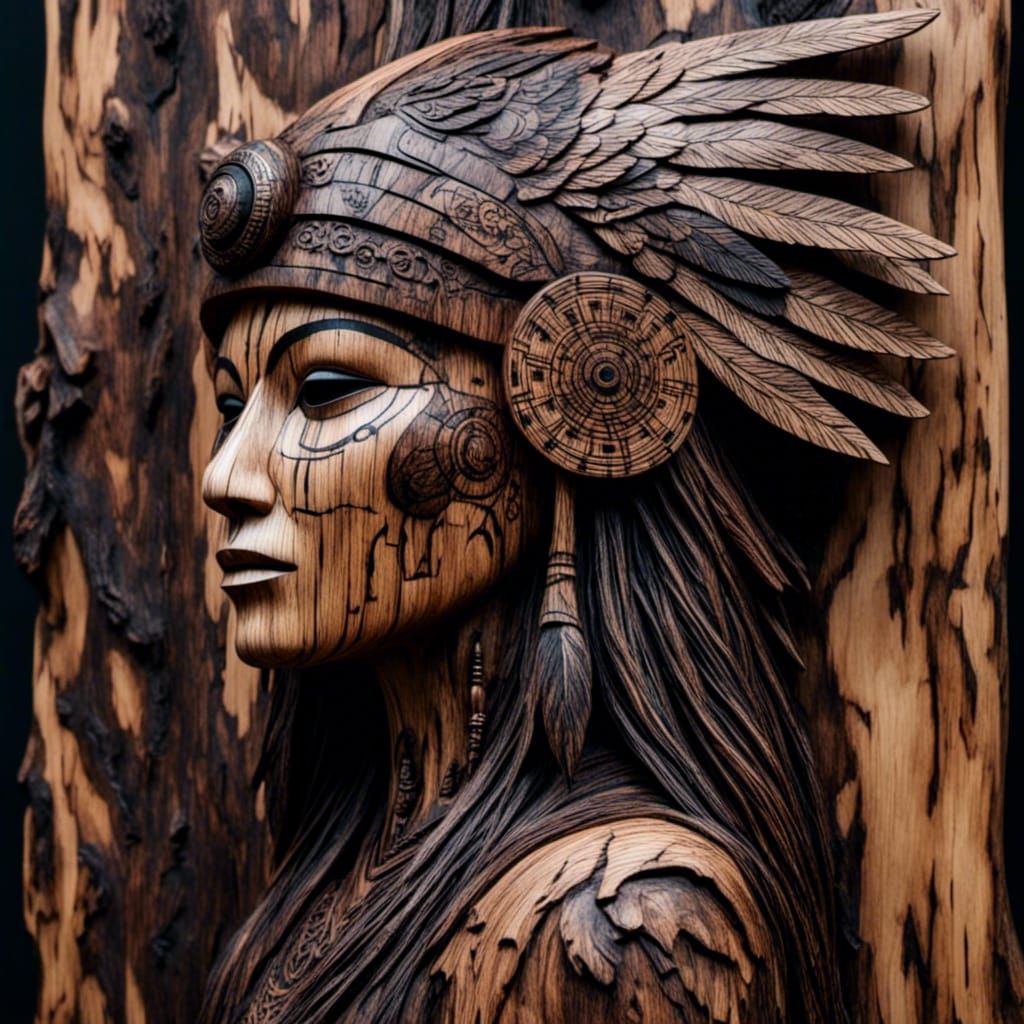 Native American Totem Pole Pyrography Art