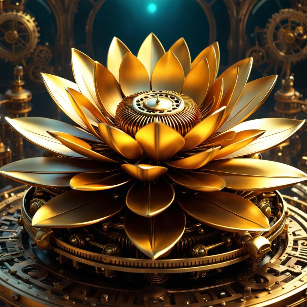 Steampunk Golden Lotus Flower in 8k Resolution