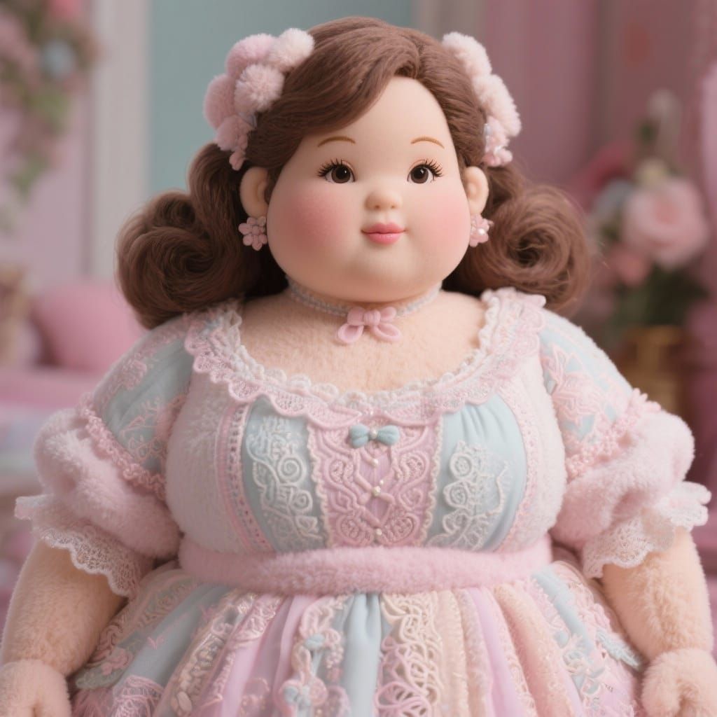 Hyperrealistic Plus-Sized Plush Doll in Pastel Clothing