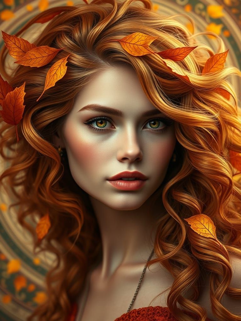 Regal Autumn Goddess with Golden Hair and Earthy Skin