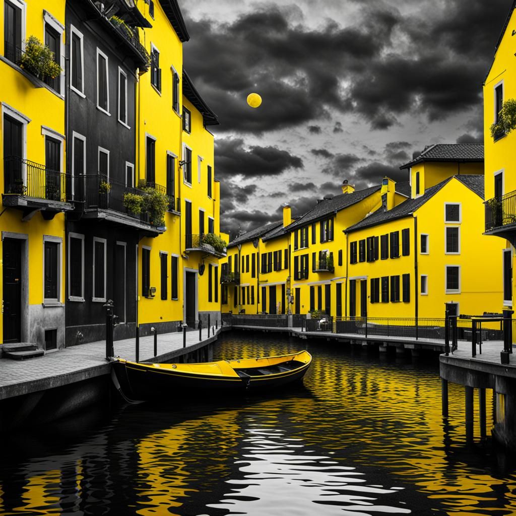 Vibrant Black and Yellow Scene in Neo-Expressionistic Style