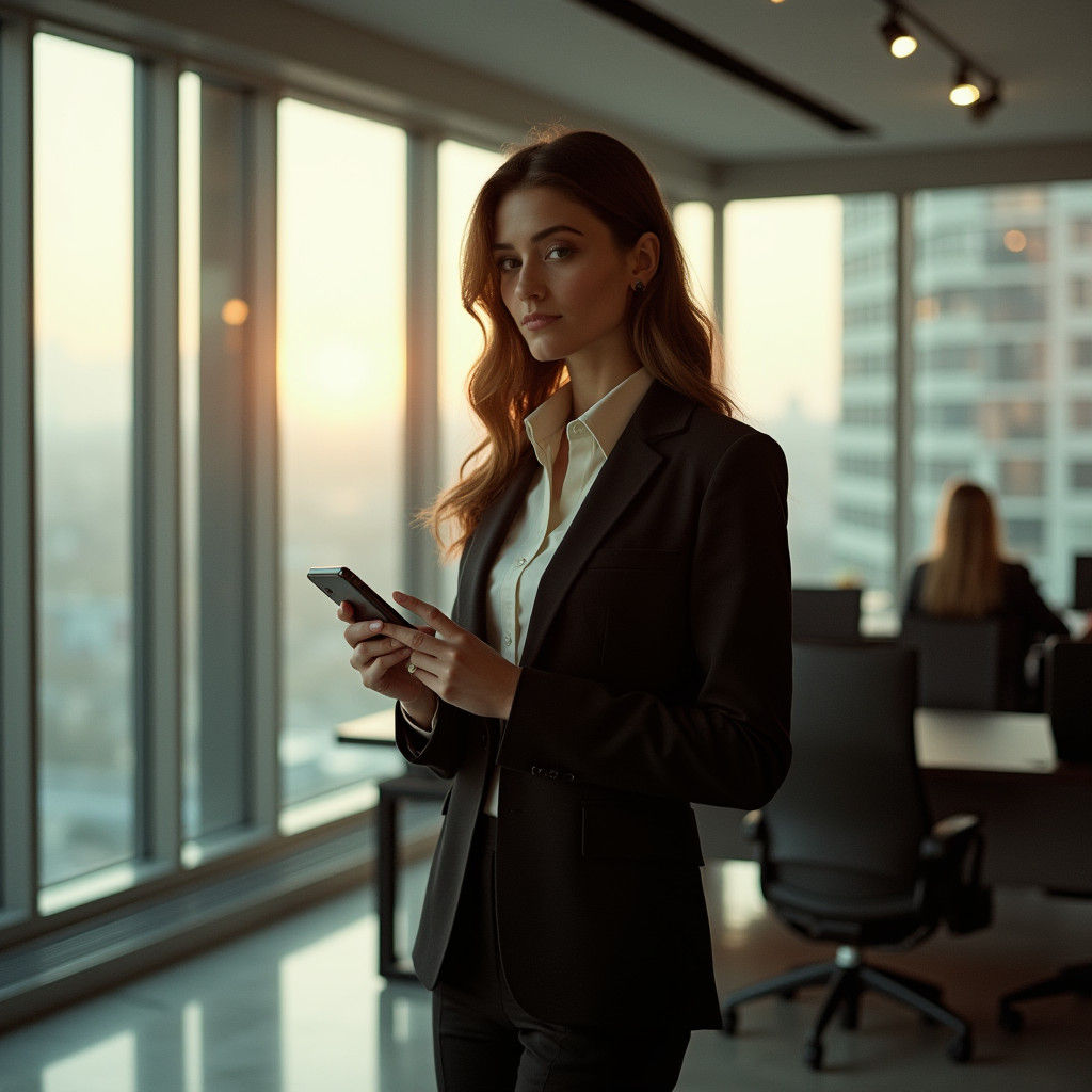 Sophisticated Businesswoman in Modern Office, Cinematic Styl...
