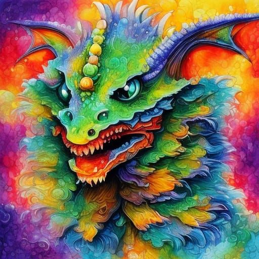 Watermelon Dragon with Exotic Fruit: Fantasy Illustration