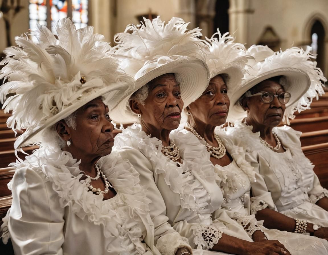 Elderly Women in Church Hats: An Oil Painting