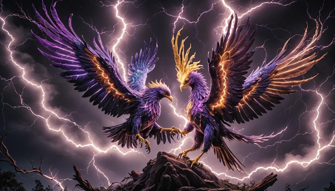 Bioluminescent Ultraviolet Lightning Phoenix in HDR