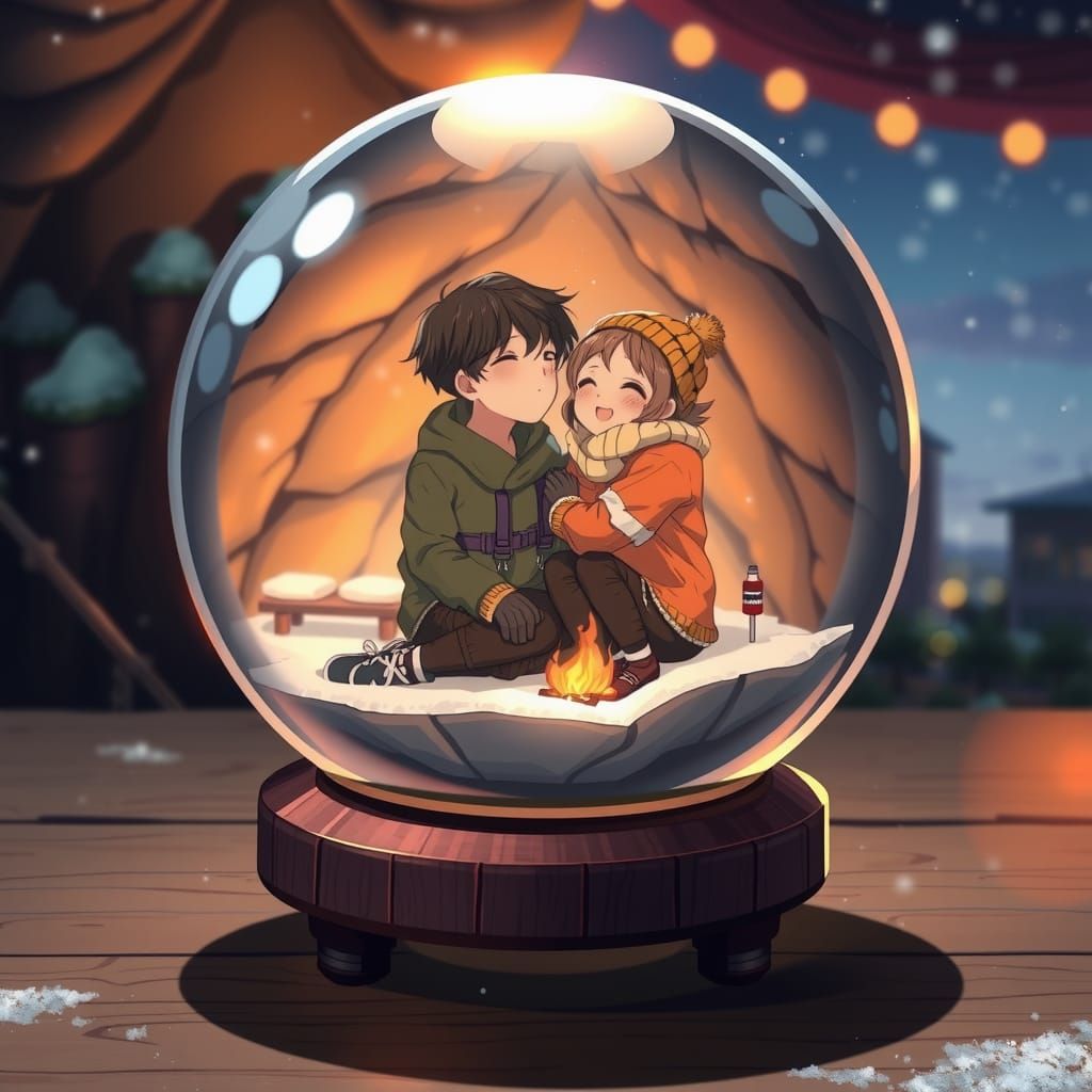 Anime Style: Couple in Glass Orb Cave World