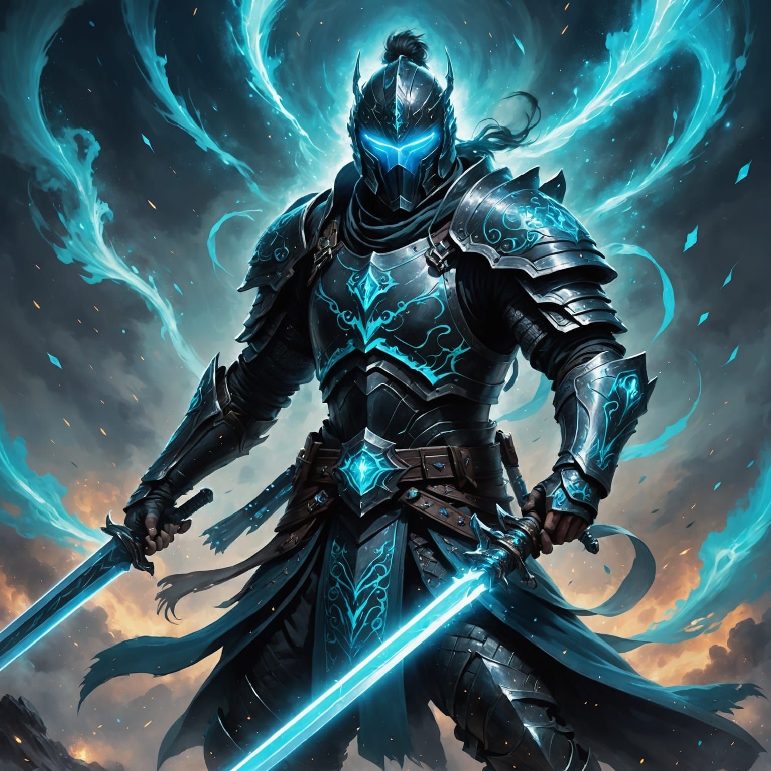 Lone Warrior in Nebula with Energy Sword