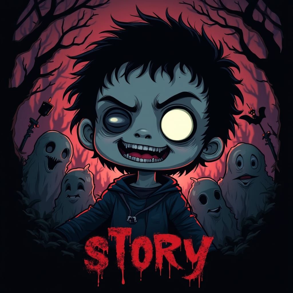 Dark Horror Cartoon Face in Junji Ito Style