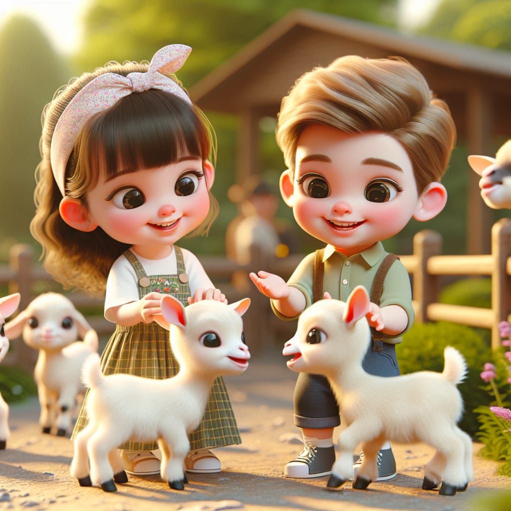 Disney Pixar style 3D adorable little girl and little boy, p...
