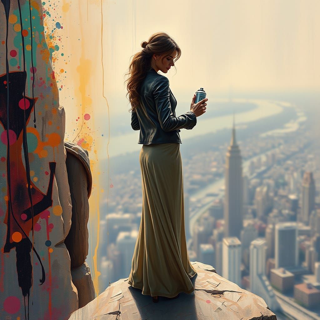 Cliffside Graffiti Art in Art Nouveau Style