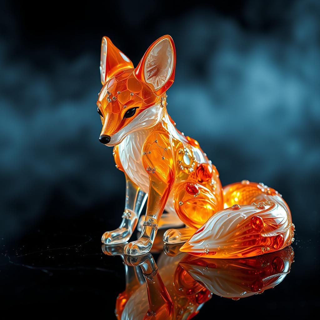 Crystal Fox Sculpture in Darkly Surreal Style