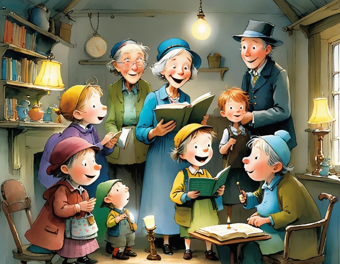 Grandchildren's Birthday Song: Intricate Illustration