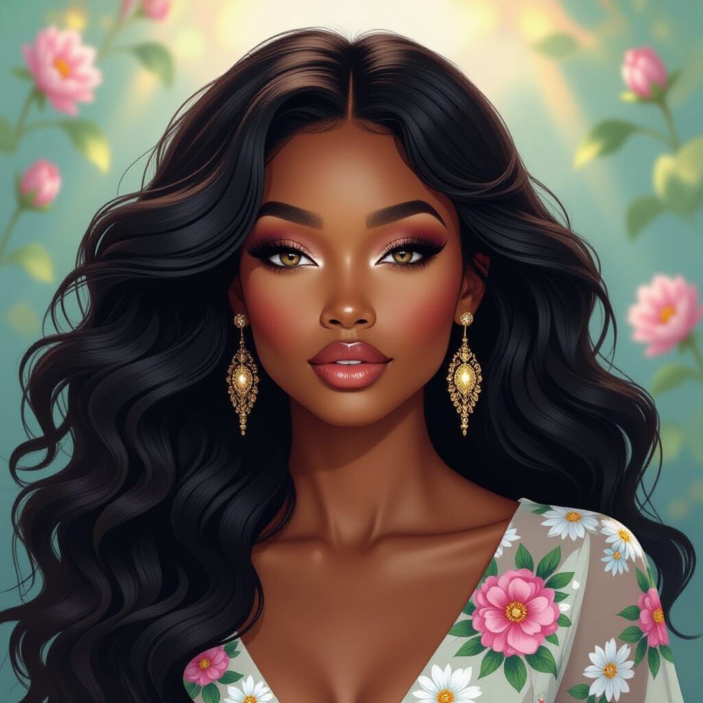 Ethereal Black Woman Portrait in Vibrant Realism