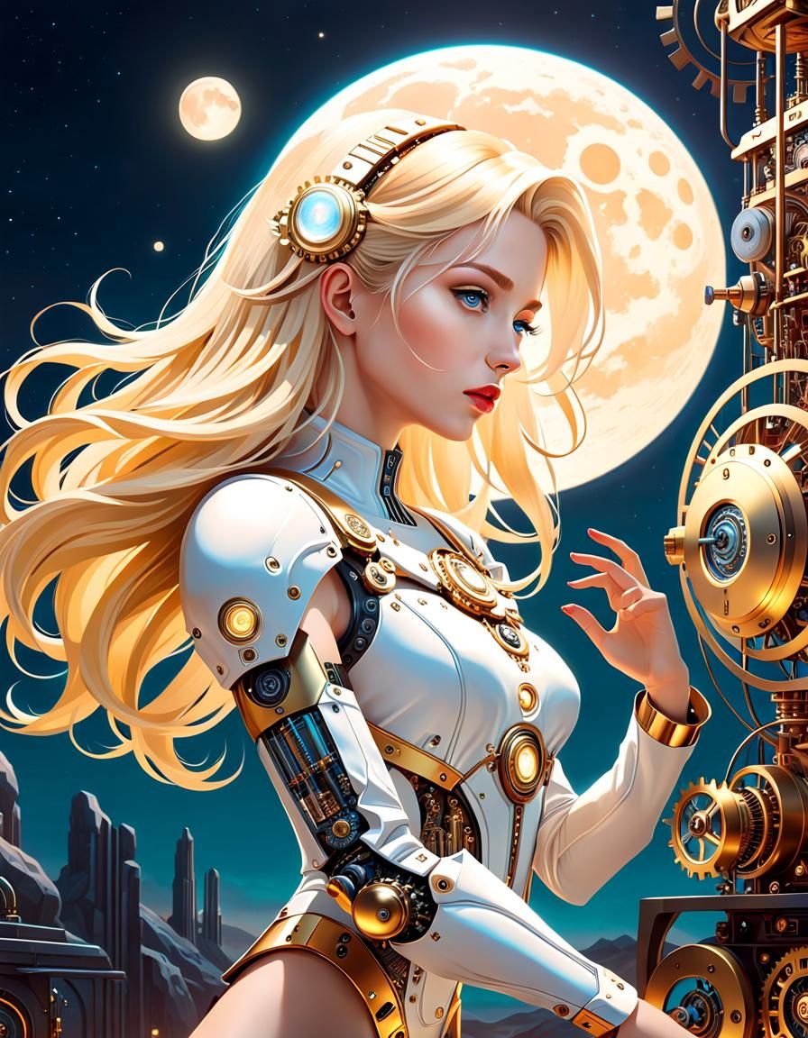 Surreal Sci-Fi Woman with Mechanical Arm