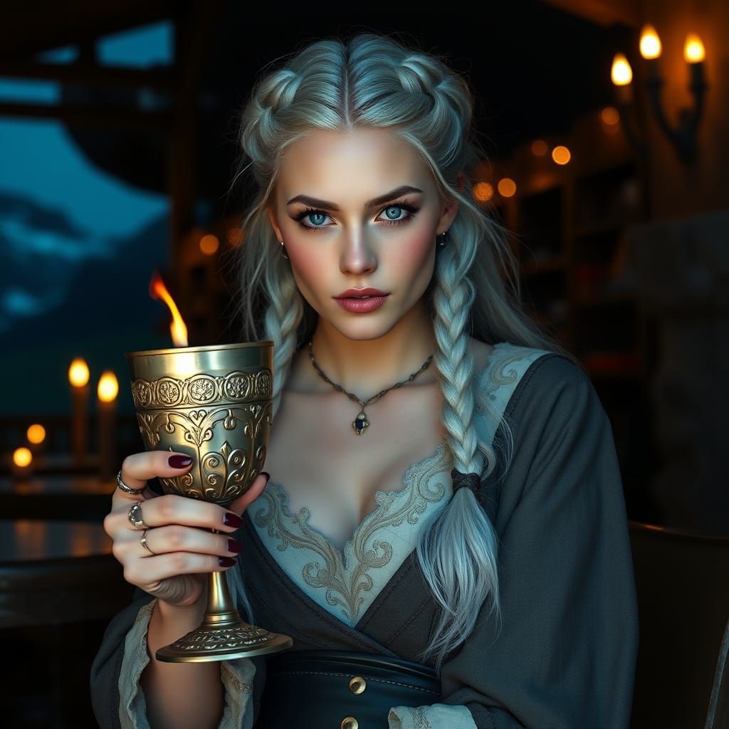 Viking Supermodel Goddess in Medieval Tavern