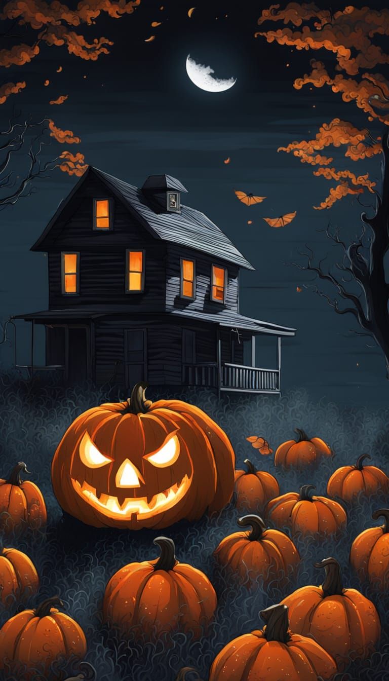 Eerie Pumpkin Night Scene