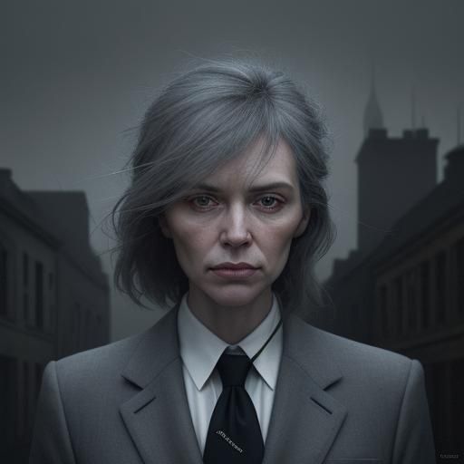 Surreal Woman in Bleak Cityscape Portrait