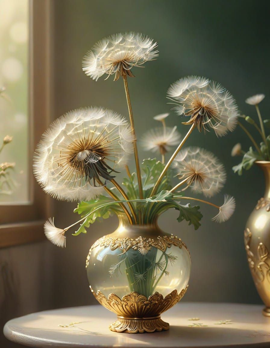 Dreamy Dandelion Still Life in Warm Pastel Tones