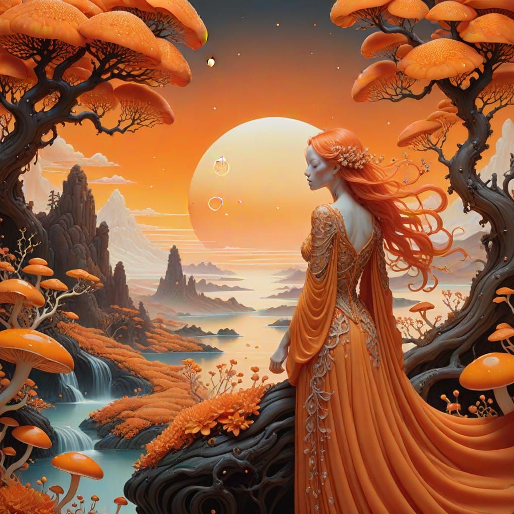 Whimsical Orange Dreamscape Goddess