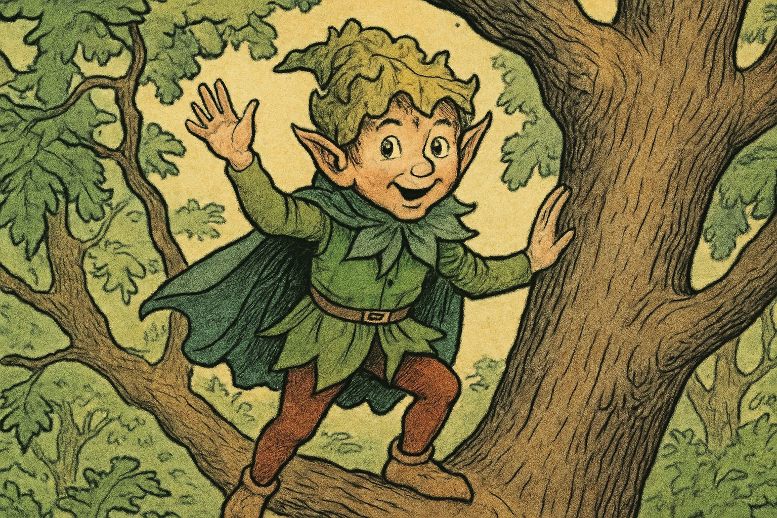Tree Elf in Vintage Storybook Style