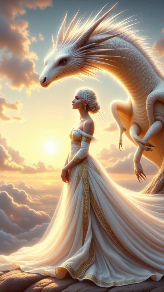 Dragon Queen Portrait with Distant Dragon