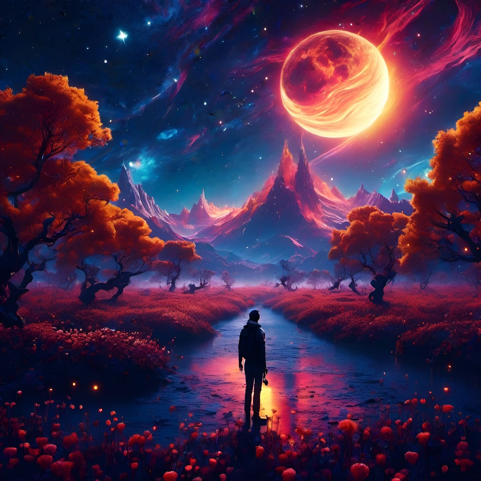 Starry Night Sky in Digital Art Style