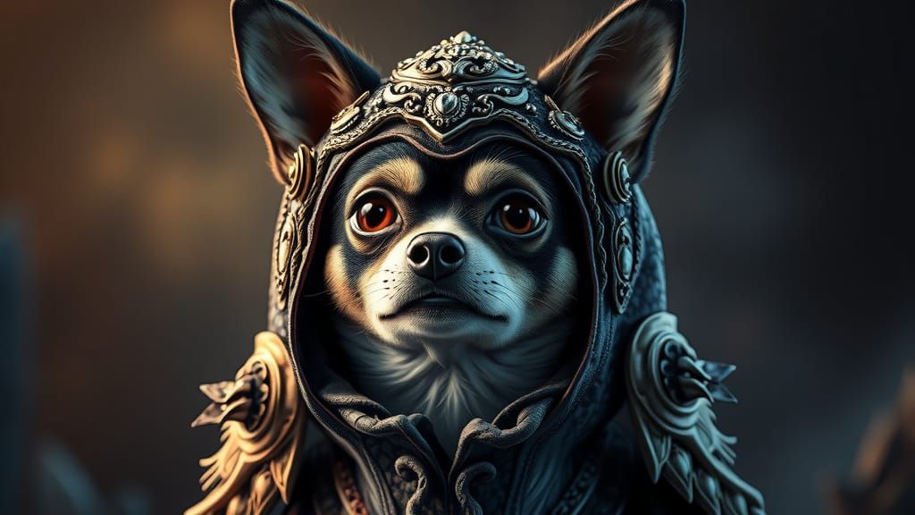 Chihuahua in Wolf Costume Dark Fantasy Concept Art