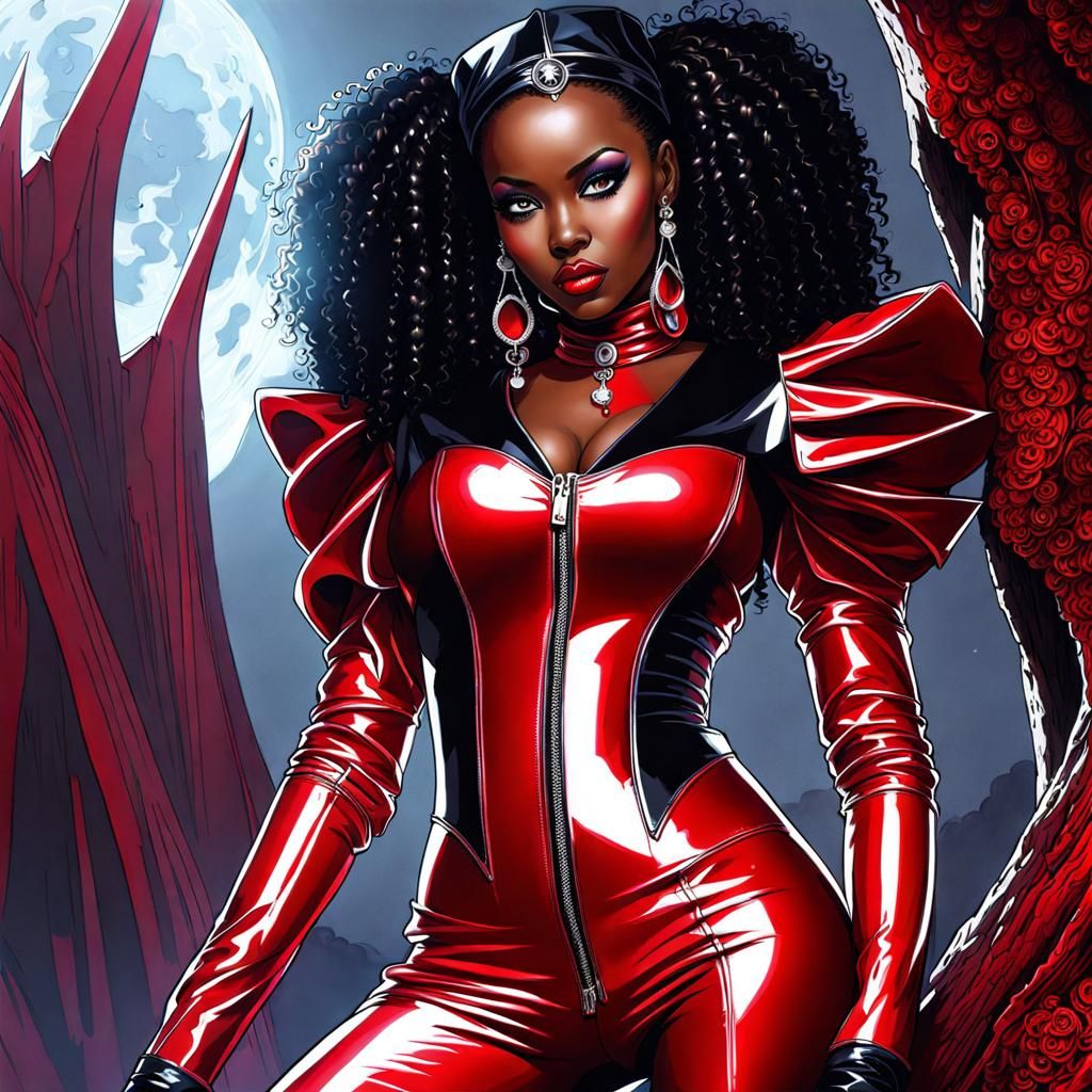 Gothic Retro Woman in Red Latex: Splash Art