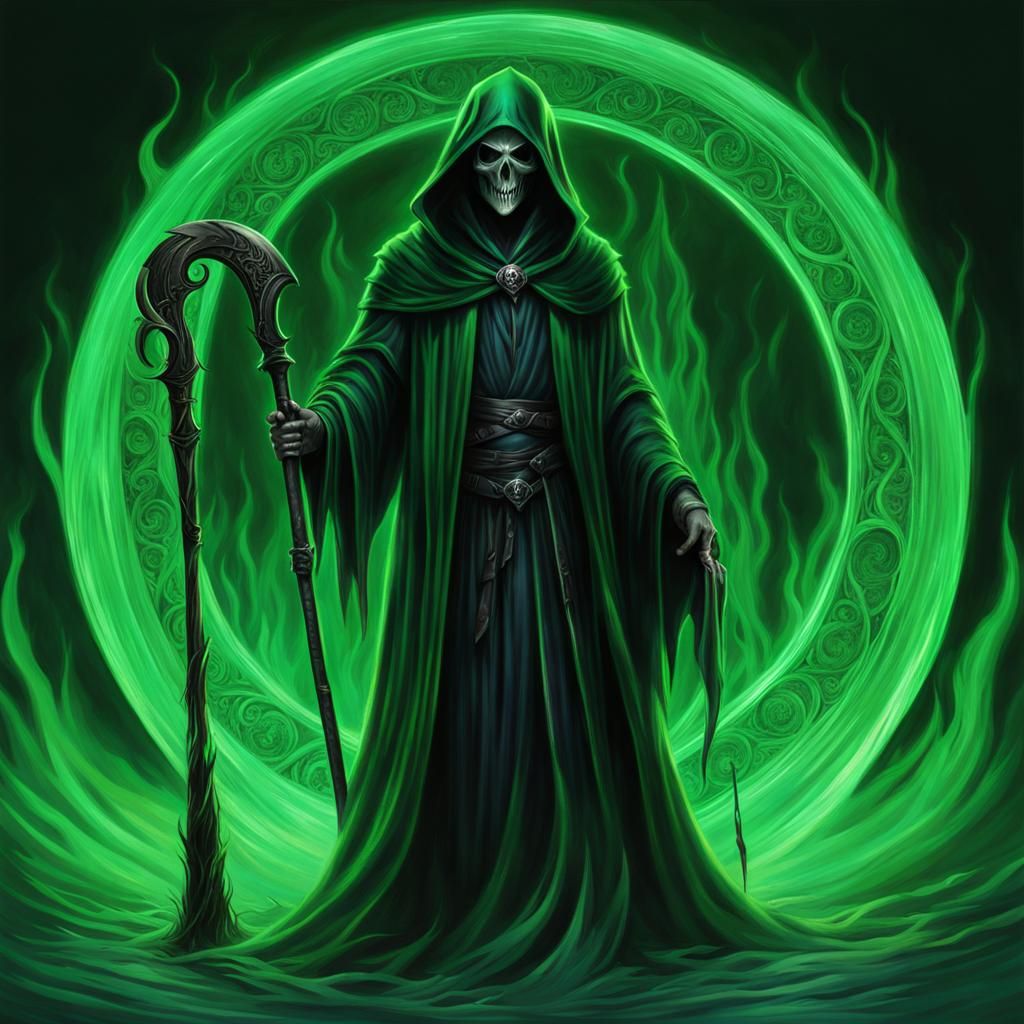 Ethereal Green Grim Reaper With Souls