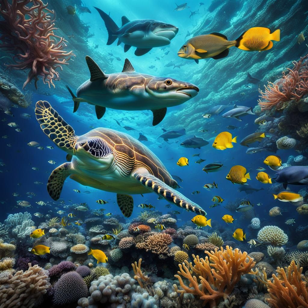Vibrant Underwater Ecosystem with Marine Animals
