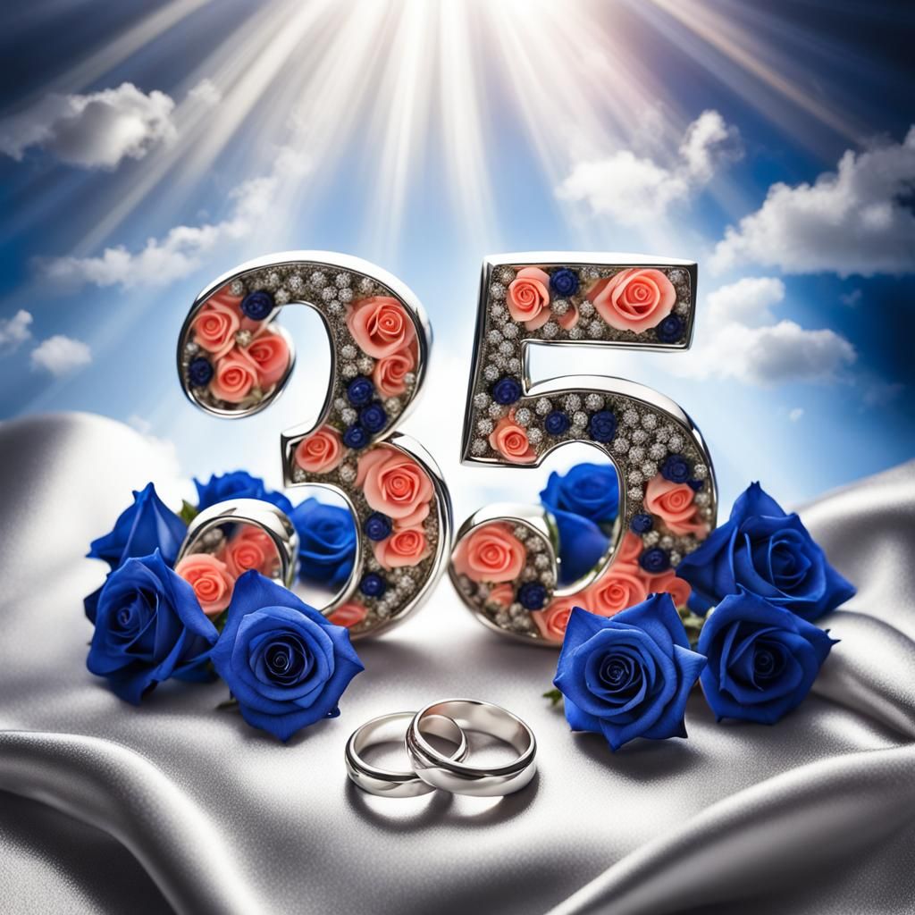 Coral Number 35 with Wedding Rings and Roses