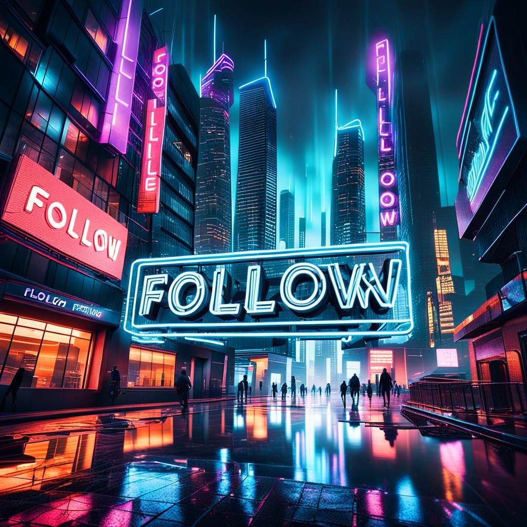 Futuristic Neon Text Floating Above Cityscape