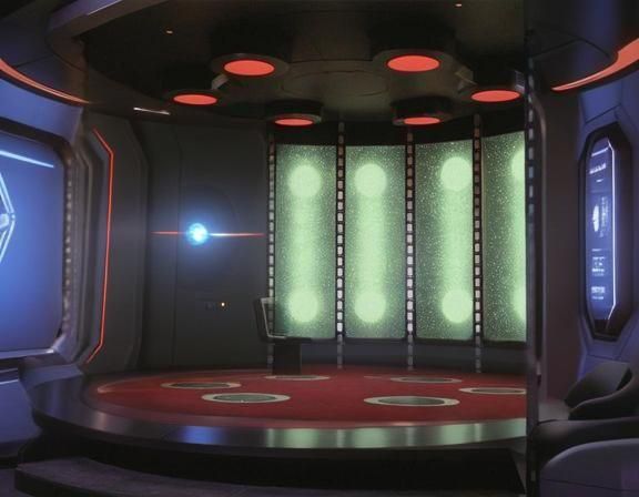 Star Trek Transporter Room, with a platform of six individual Black circles to stand on.