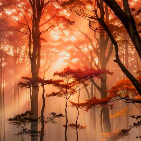 Eerie Sunset in a Deciduous Forest
