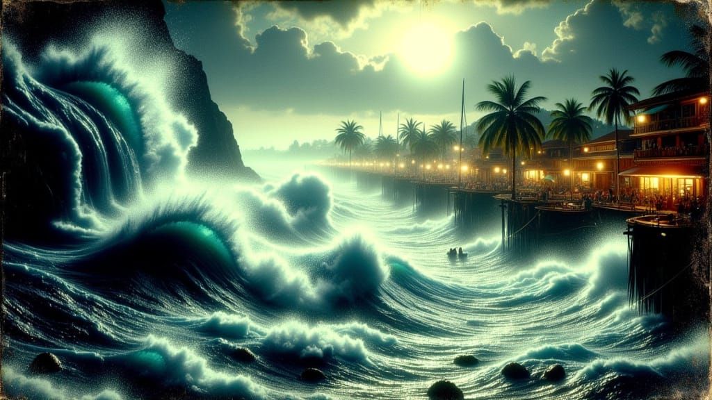 Monsoon Harbor: Gritty Watercolor Chaos