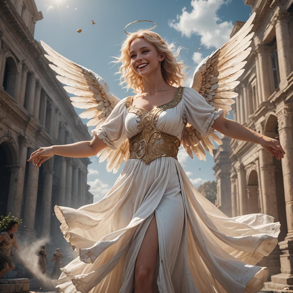 Beautiful Angel Dancing in a Roman Dress